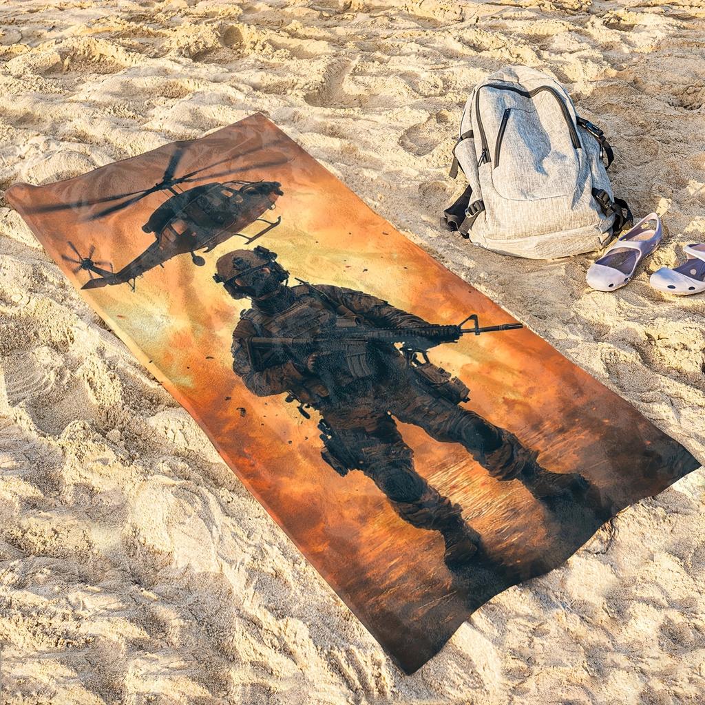 Military Themed Microfiber Beach Towel, Lightweight Absorbent for Yoga Swimming Camping Fitness