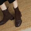 Krazing Pot Cow Skin Winter Square Toe Chelsea Boots Med Heels Zipper Women Flock Patch Work Ankle Boots