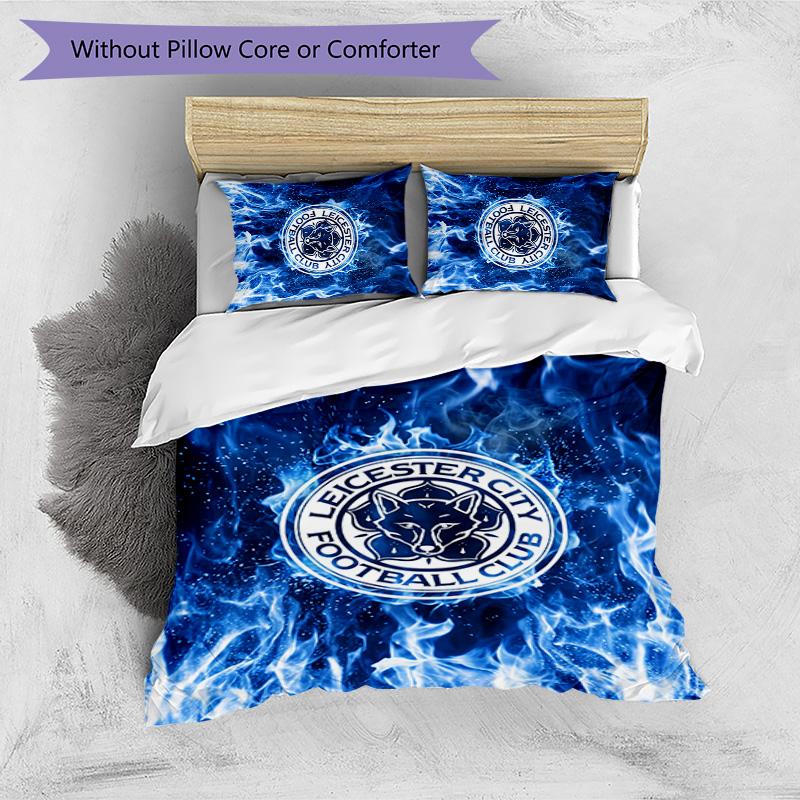 Leicester City Football Printed 3 Pieces Bedding Set, Comfortable Skin Friendly Bedroom Duvet Cover Set