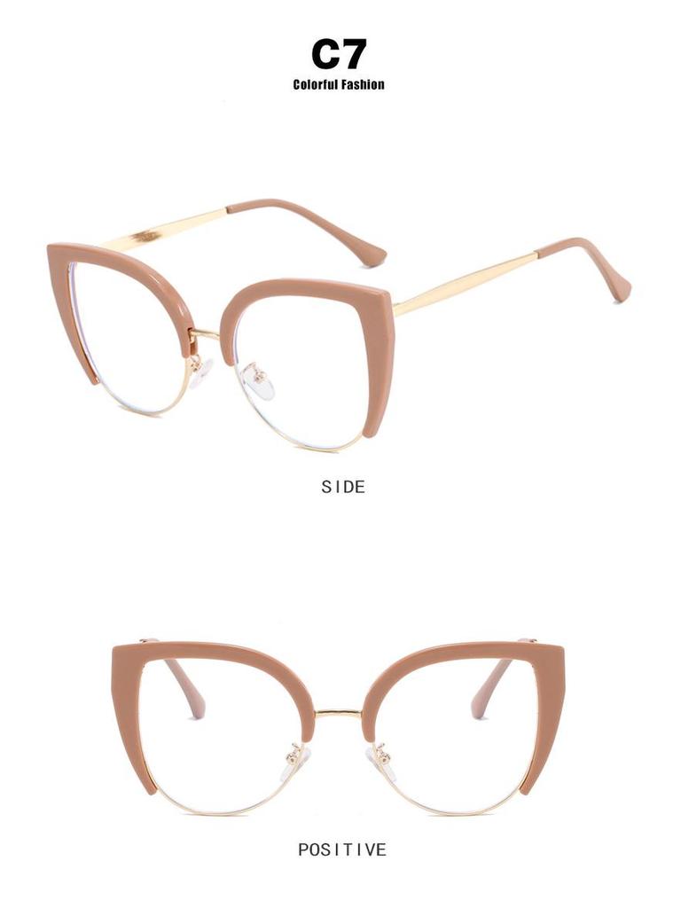 Cat-Eye Semi-Rimless Large Anti-Blue Light Eyeglass Frames, 2023 Retro Trend, European & American Style.