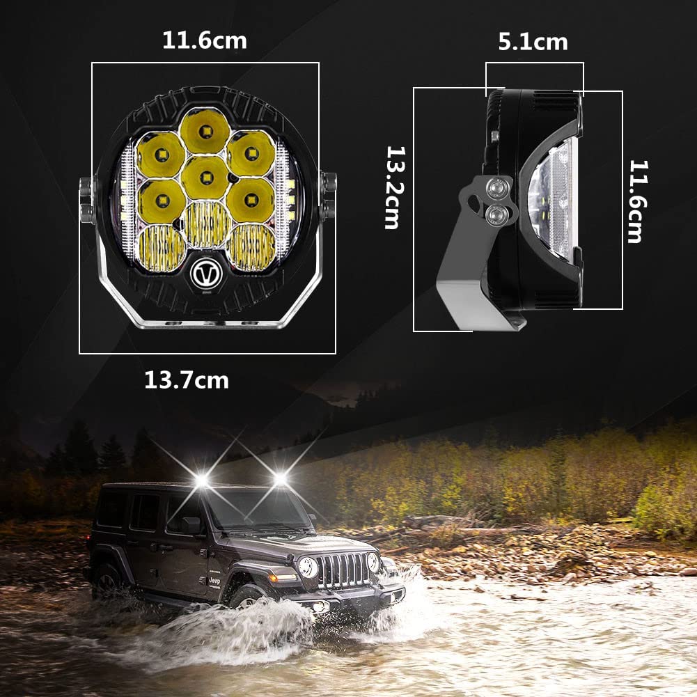 KAWELL 50W Fog Lamp 5 Inch Driving Light Fog Lamp Aftermarket Wrangler Headlight Combo