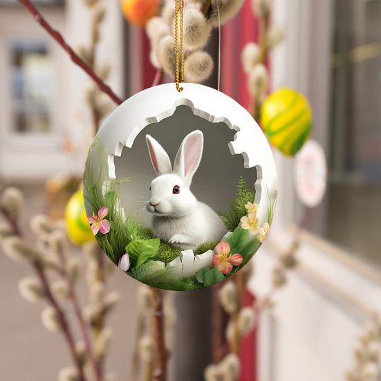 1/5Pcs Easter Rabbit Ornament Easter Bunny Tree Hole Acrylic Pendant Door Window Hanging Decoration for Holiday Home Decor
