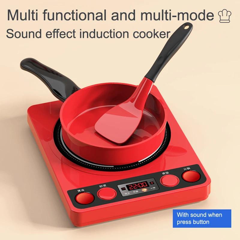 Kids Toys Pretend Play Red Kitchen Toys Simulation Food Cooking Girl's Boys Educational Play House Interactive Toys for Children