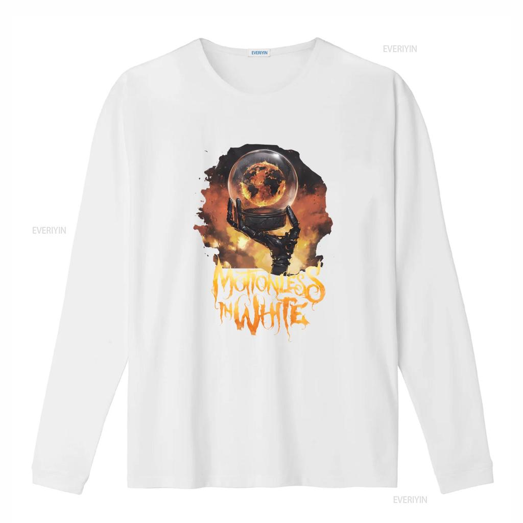 Motionless In White 2023 T Shirt Scoring The End Of World Design Unique Fire Globe Robotic Hand Print Perfect for Rock Fans