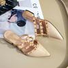 Fashion Rivet Shoes for Women Mules Woman Slippers Outside Pointed Toe Slides Low Heel Sandals Beige Vip New Style Sale Clappers Shoe W