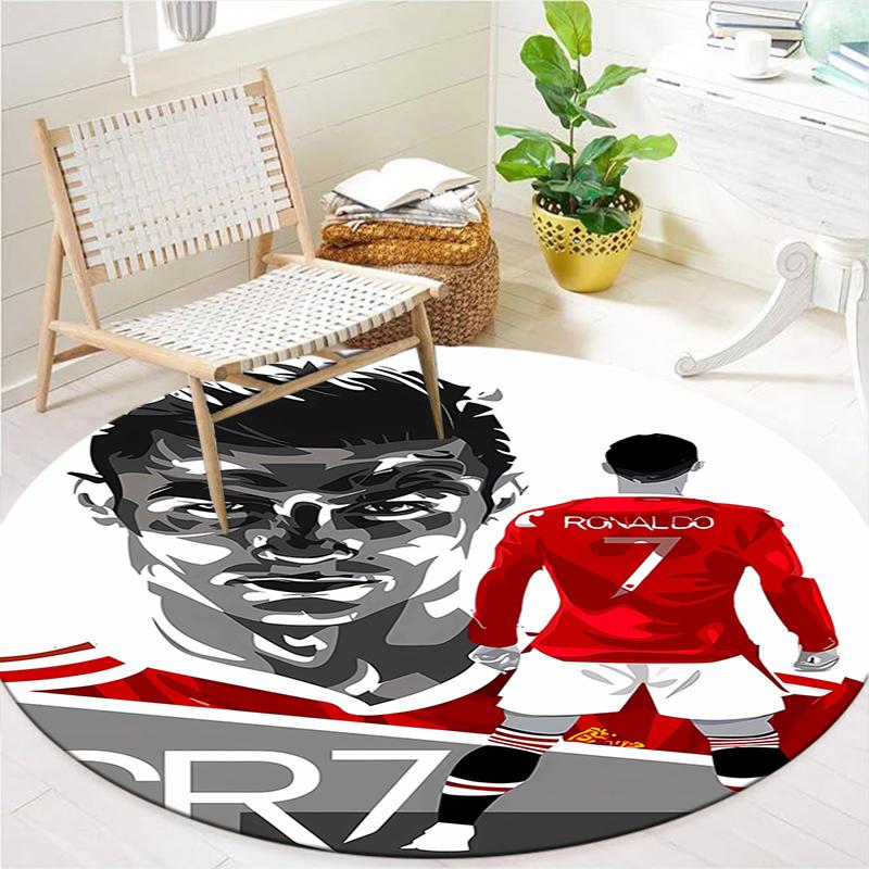 Круглый ковер CR7, Ковер для гостиной, спальни, дивана, игровой комнаты, Нескользящий коврик