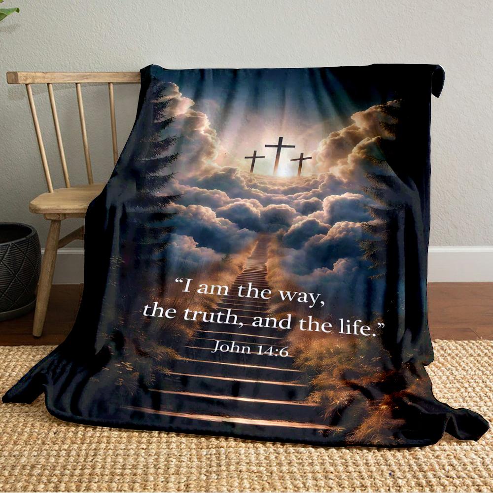 Heavenly Path with Three CrossesFlannel blanket for bedroom, living room, sofa, and nap