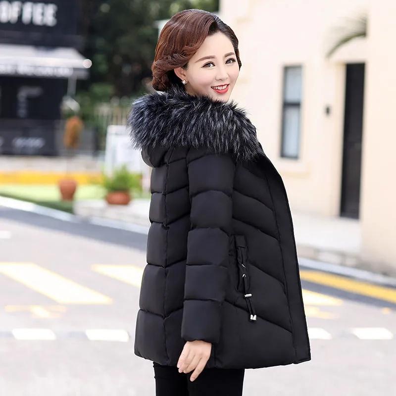 Winter Jacket Medium To Long Women's Parkas Coat Fur Collar Hooded Jackets Overcoat Thick Warm Padded Coat Puffer Parka