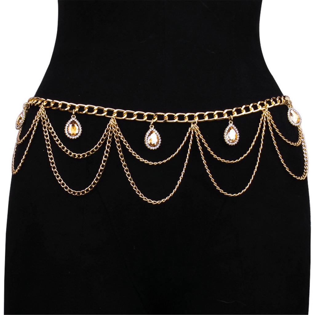 Multilayer Waist Belt Stylish for Stage Dance Music Festival Jeans Dress Belt Body Jewelry Chain Metallic Belly Dance
