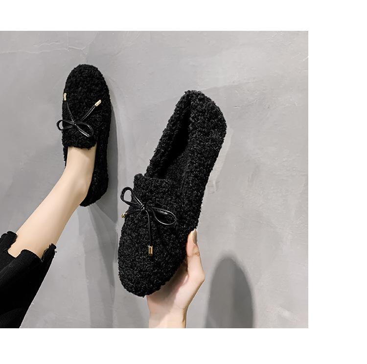 Модные туфли Butterfly-Knot из меха ягненка на плоской подошве женские мокасины из шерсти и меха балетки зимние хлопковые туфли для женщин теплые плюшевые мокасины из флиса
