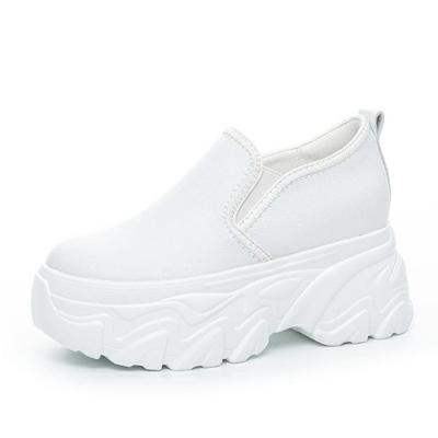 Модные 9 см кроссовки на платформе из натуральной кожи для женщин, белые туфли на танкетке, массивные лоферы, обувь, женская обувь слипоны