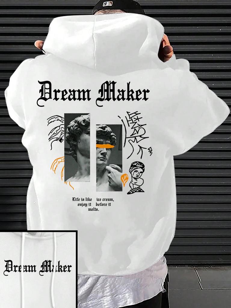 Dream Maker Храбрый Скульптурный Узор Мужская Одежда Креативные Толстовки с Карманами Хип-Хоп Осень Уличная Одежда Флис Повседневная Мужская Одежда