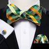 Mens Bow Tie Hanky Cufflinks Yellow Silk Butterfly Tie Wedding Business Prom Set