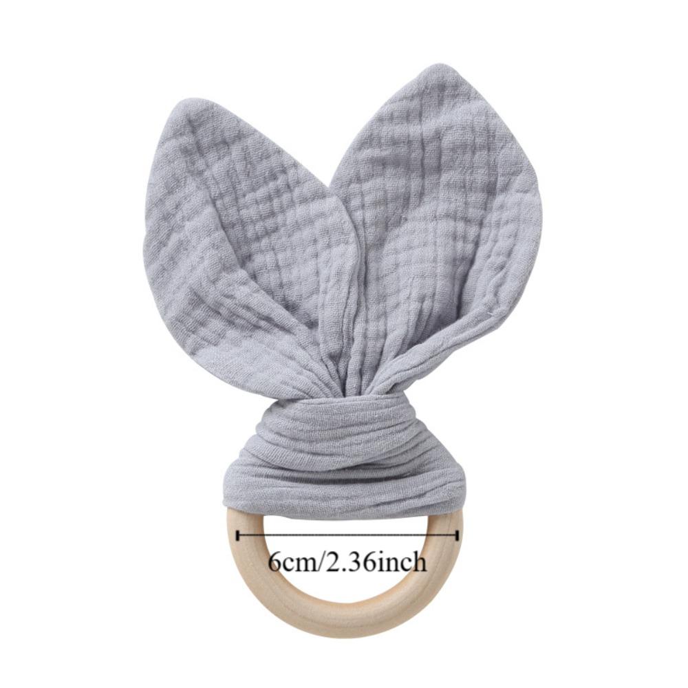 Soft Baby Wooden Hand Grasp Toy Natural Wooden Rabbit Ears Newborn Teething Ring Sensory Toy Bracelet Rattle Chewing Appease Toy