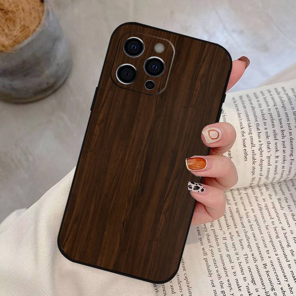 Carved Wood Phone Case Silicone Soft For IPhone 17 16 15 14 13 12 11 X XR Plus Pro Max Plus