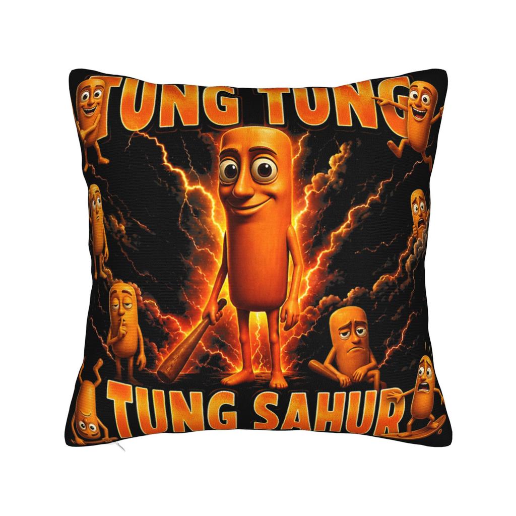 Funny Tung Tung Tung Sahur Italian Brainrot Meme Pillow Cover Comfy Cushion Cover Funny Pillow Case For Wedding Party Home Decor