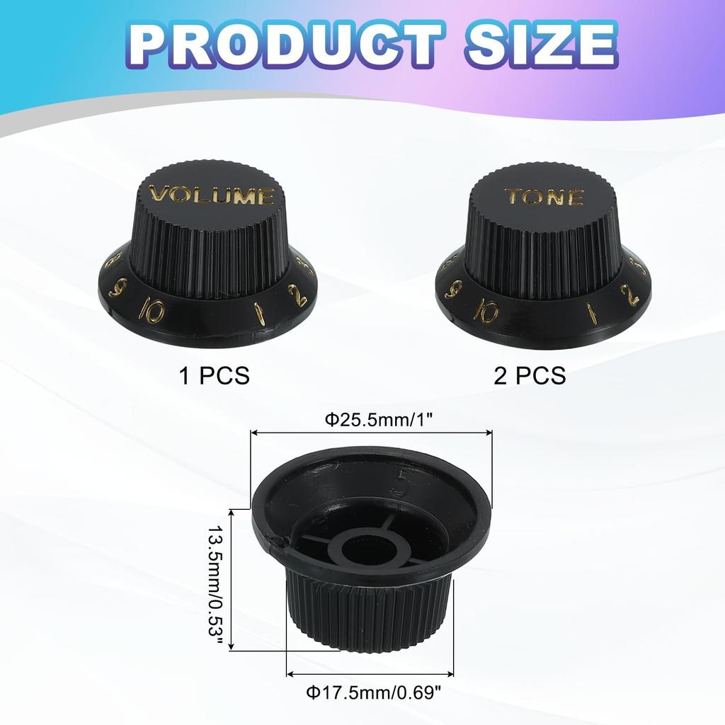 Uxcell Метрические ручки-колпачки в стиле Top Hat для электрогитар и набор с разделенным валом x Тембр x Ручки, Ручки, Басы, Потенциометры, 3 шт. (Том 1, 2),