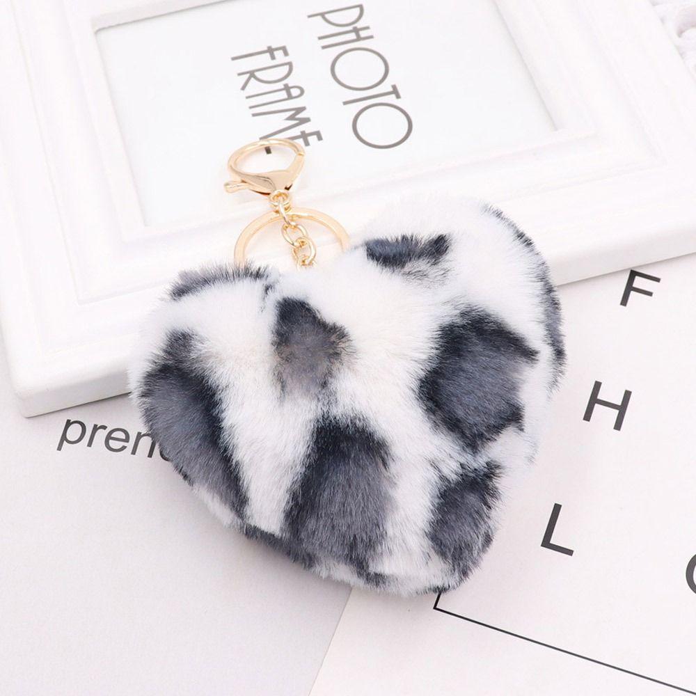 2Pcs Leopard Pattern Plush Keychain Multicolor Keyring Adorable Peach Heart Pendant Keychain  Key