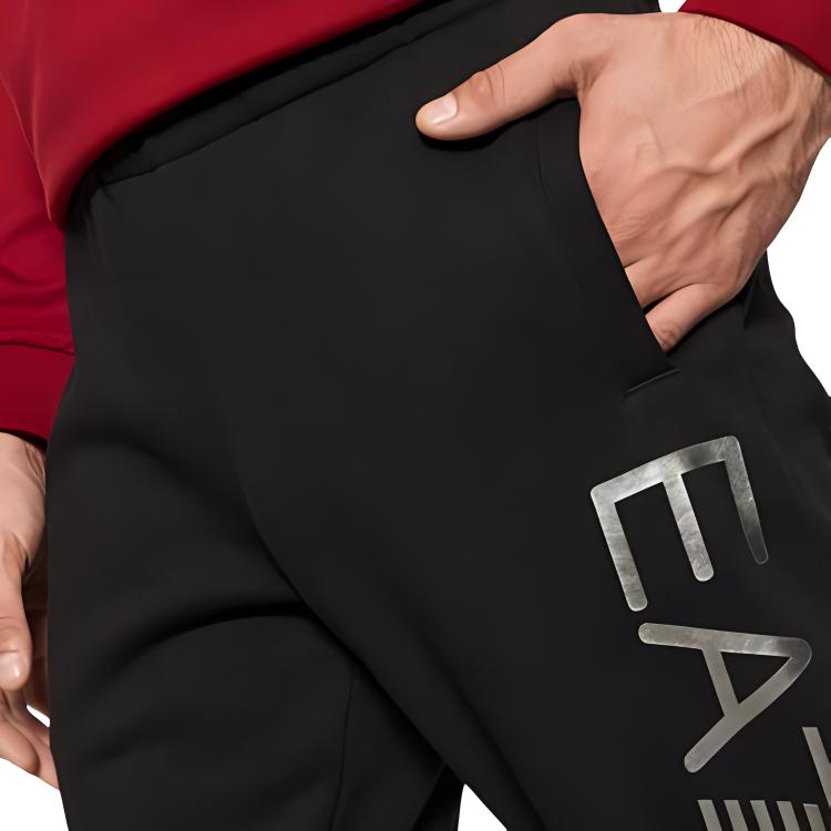 Emporio Armani EA7 С принтом логотипа Эластичный пояс Средняя посадка Зауженные Вязаные спортивные брюки Мужские брюки Черный 8NPPB5-PJ07Z-1205