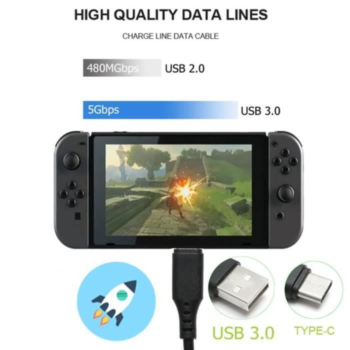 Кабель для передачи данных USB Type-C - GENERIC - Для Nintendo Switch - Реверсивный - Черный - Разъемы