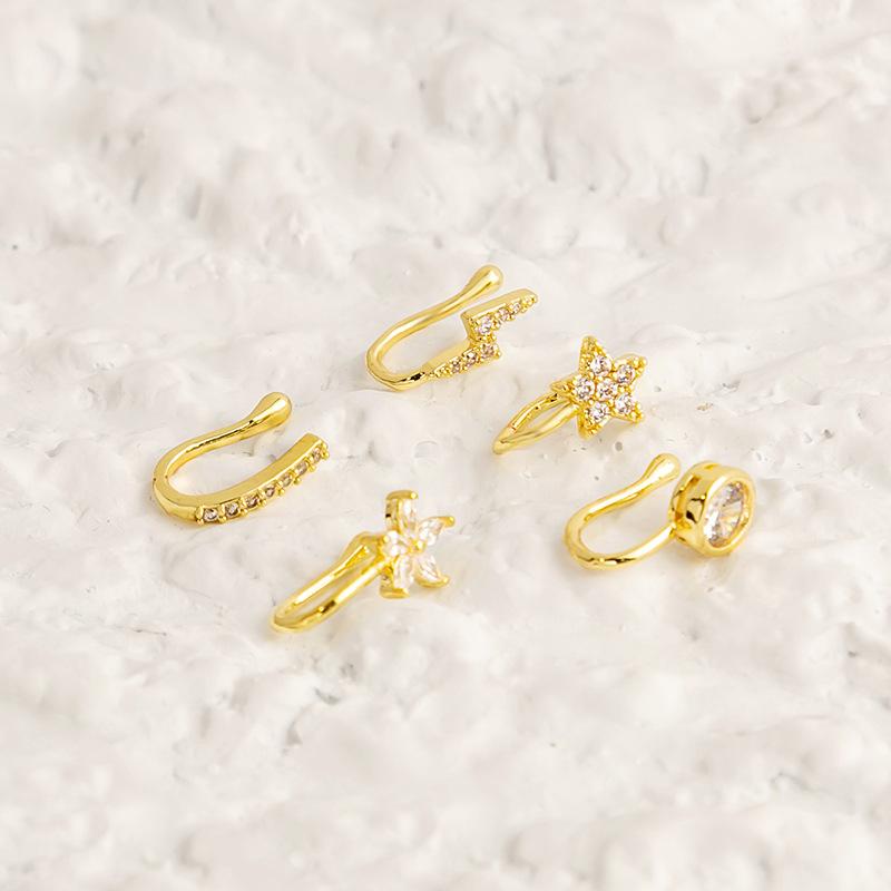 Украшения для тела с клипсами 1 шт., носовое кольцо в форме сердца и звезды, подарок, медная клипса для носа и ушей, поддельный пирсинг