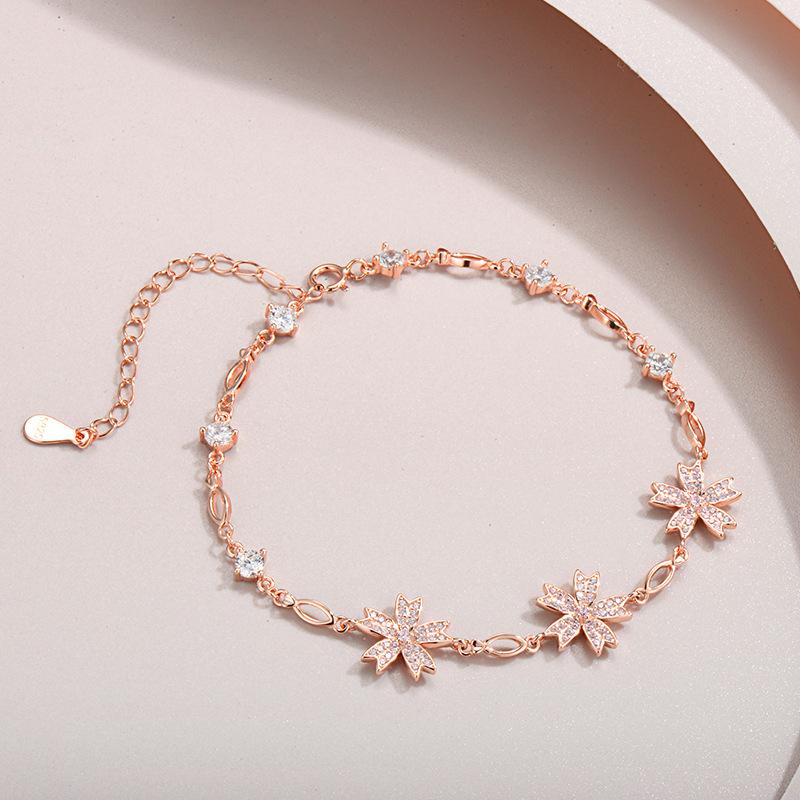 Korean Designer's Niche High-end Accessory, A Cherry Blossom S925 Sterling Silver Bracelet
