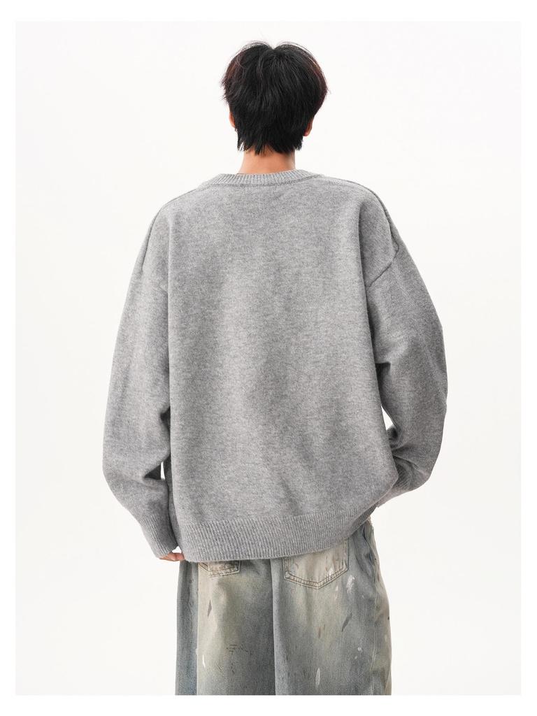 Мужской ретро вязаный свитер с V-образным вырезом - Двухцветный дизайн, Ленивый стиль пуловер для осени/зимы, Свободный лонгслив-поло.
