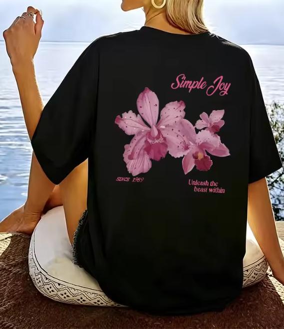 Casual T Shirt Oversize Funny Flower T Shirts Unisex Unisex TShirt Leaf Round Neck Short Sleeve Comfortable Tee Shirt