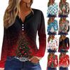 Women's T Shirt Tee Christmas Print Button Long Sleeve Daily Weekend Fashion Basic V- Neck Regular Top