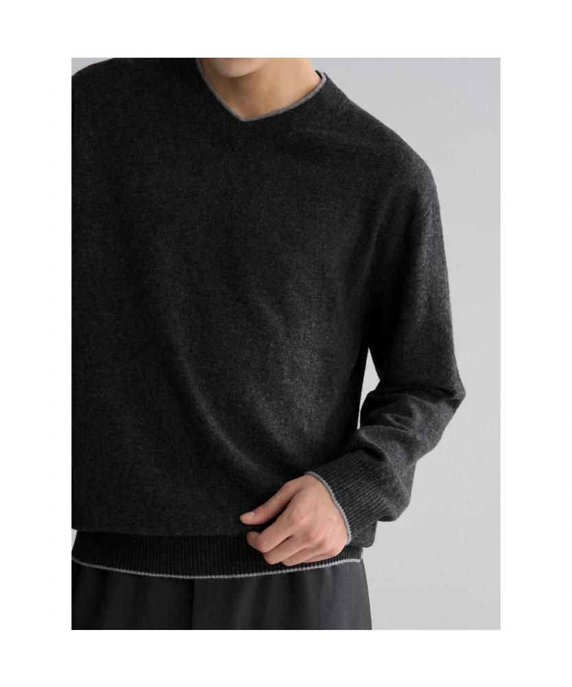 8SECONDS Double Rib V-Neck Pullover Gray