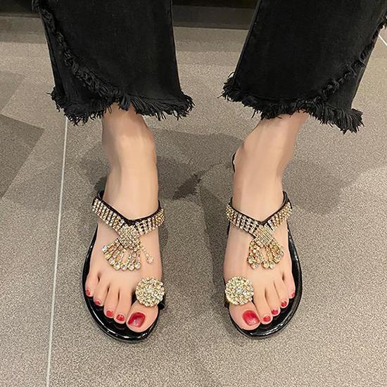 Summer Korean Version Clip Toe Sandals for Casual Wear with Rhinestone Sandals On The Outside