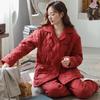 Пижама из кораллового флиса женская осенне-зимняя фланелевая утолщенная с хлопковой подкладкой зимняя флисовая теплая зимняя красная одежда костюм
