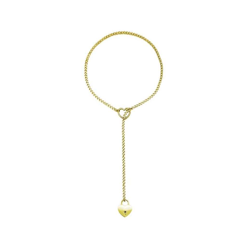 Готическое панк-ожерелье с замком-сердцем - Нержавеющая сталь, серебряное гальваническое покрытие, кубинская цепь