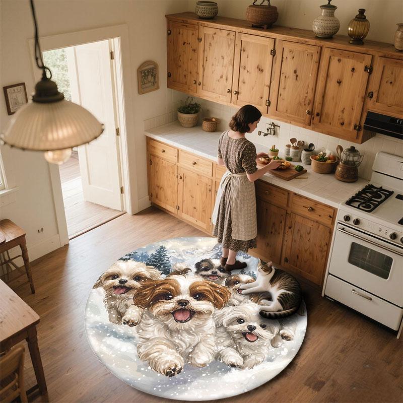 Snow Animals pattern round rug,Carpet Rug for Living Room Bedroom Playroom ,Non-slip Floor Mat,Holiday Gifts and Birthday Gifts.