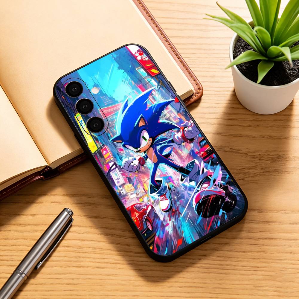 S-Sonic & K-Knuckles Phone Case For Samsung Galaxy A73,A72,A71,A70,A53,A52,A51,Others Soft Black Cover