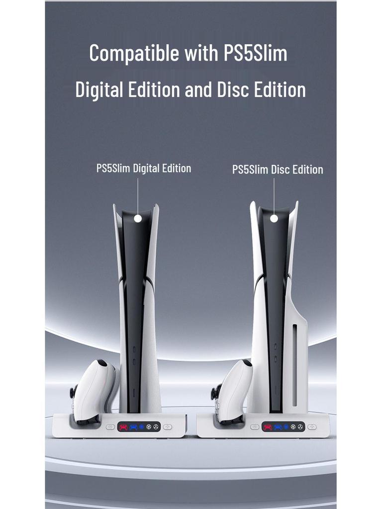 PS5 PRO/Slim RGB Cooling Station: Console Stand, Controller Charger, Disc Storage & Headset Rack