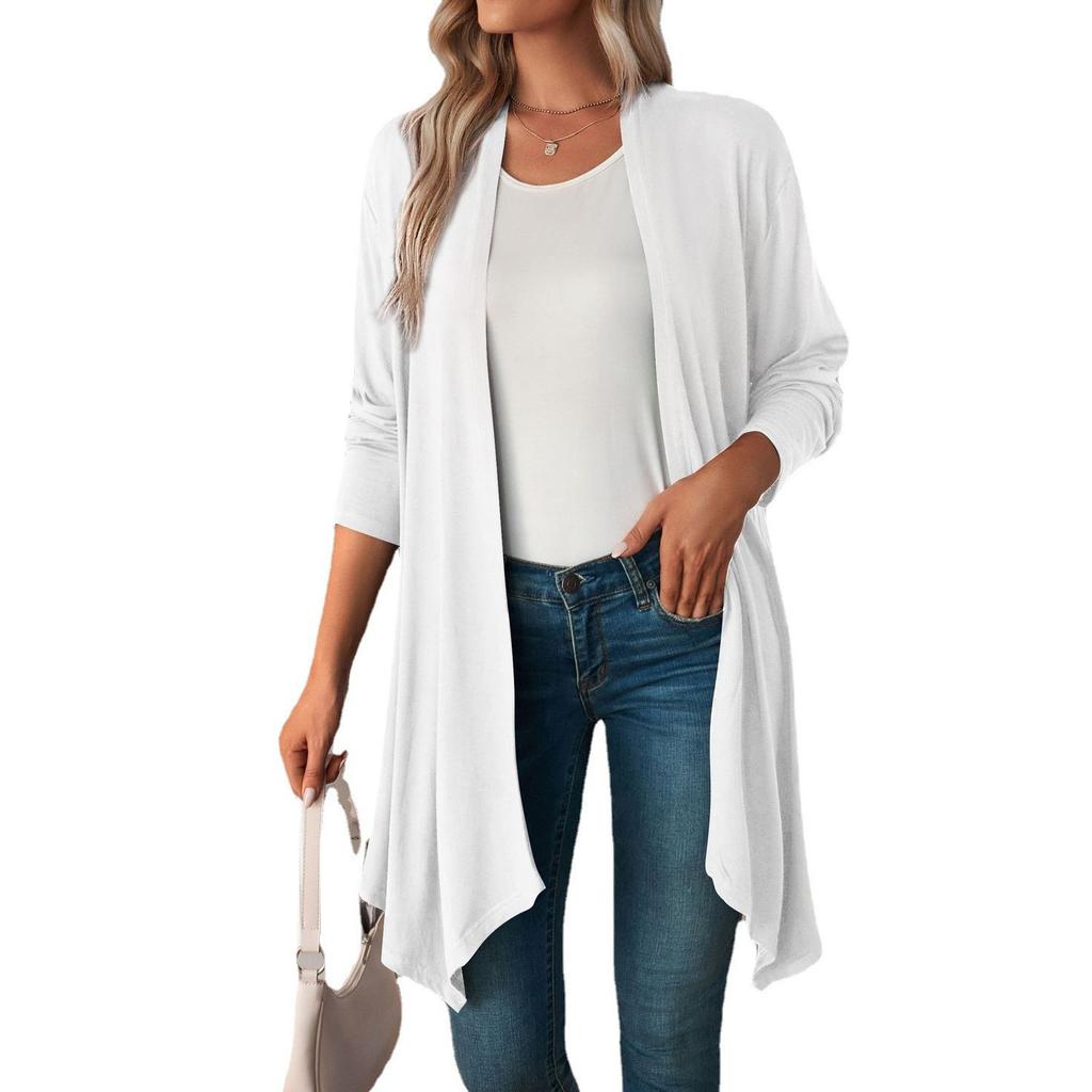 Spring Autumn Women's Cardigan Solid Color Long Sleeve Cardigan Coat Long Style Tops Female