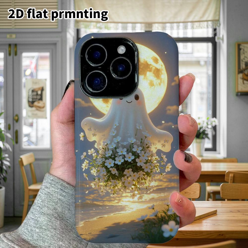 Phone Case: 2D flat design suitable for iPhone 18, 17, 16, 15, 14, 13 Pro film protective case, couple style, sea of flowers ghost, Christmas and Hall