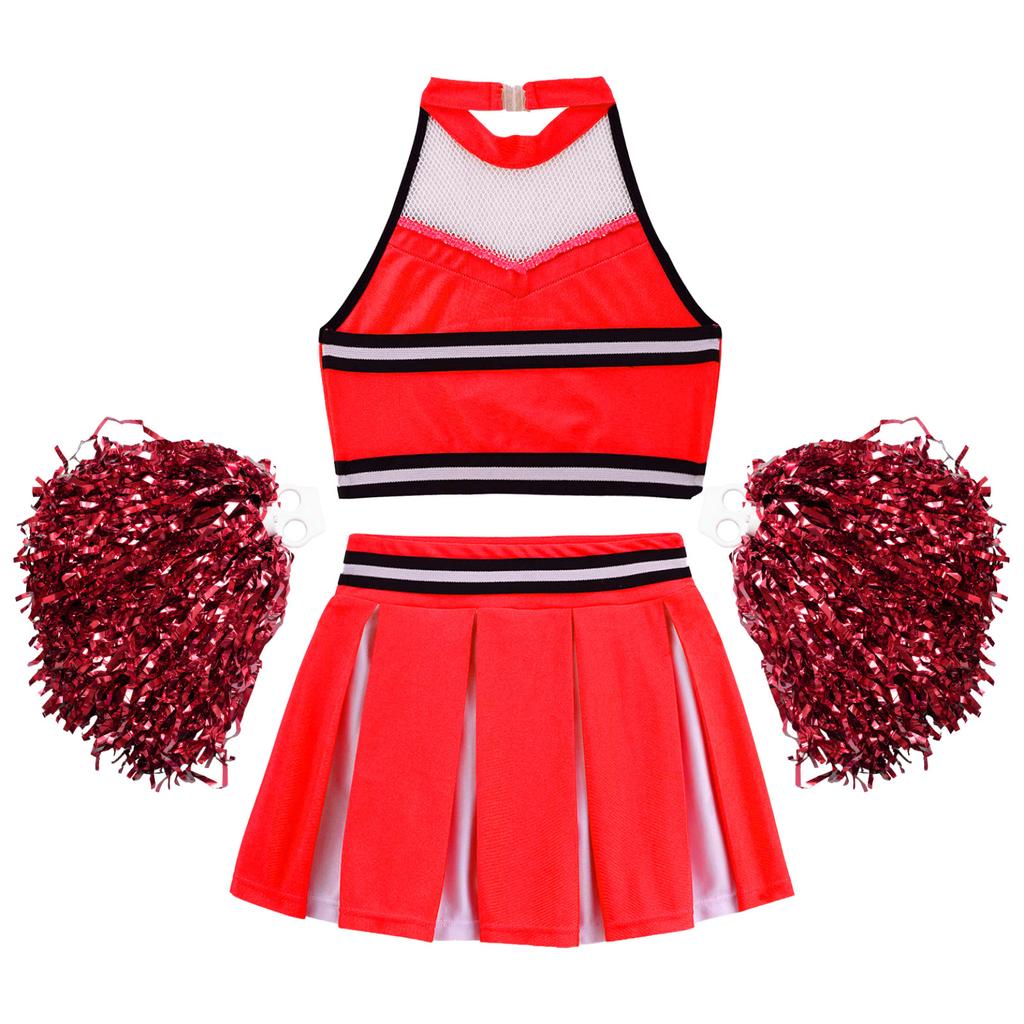School Girls Costume Cheerleading Uniform Crop Vest Tops Pleated Skirt for Student Cosplay Party