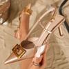 Fashion Elegant Pointed Toe Back Strap Buckle Design Brand High Heels Fashion Metal Decoration Slide Sandal High Quality Plus Size Pumps