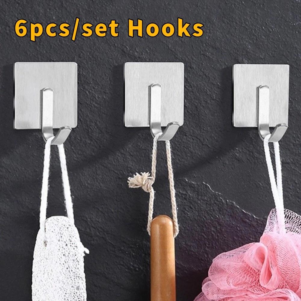 6pcs/set Wall Mounted Self Adhesive Hooks Waterproof Wall Hook Durable Key Holder Wall Door
