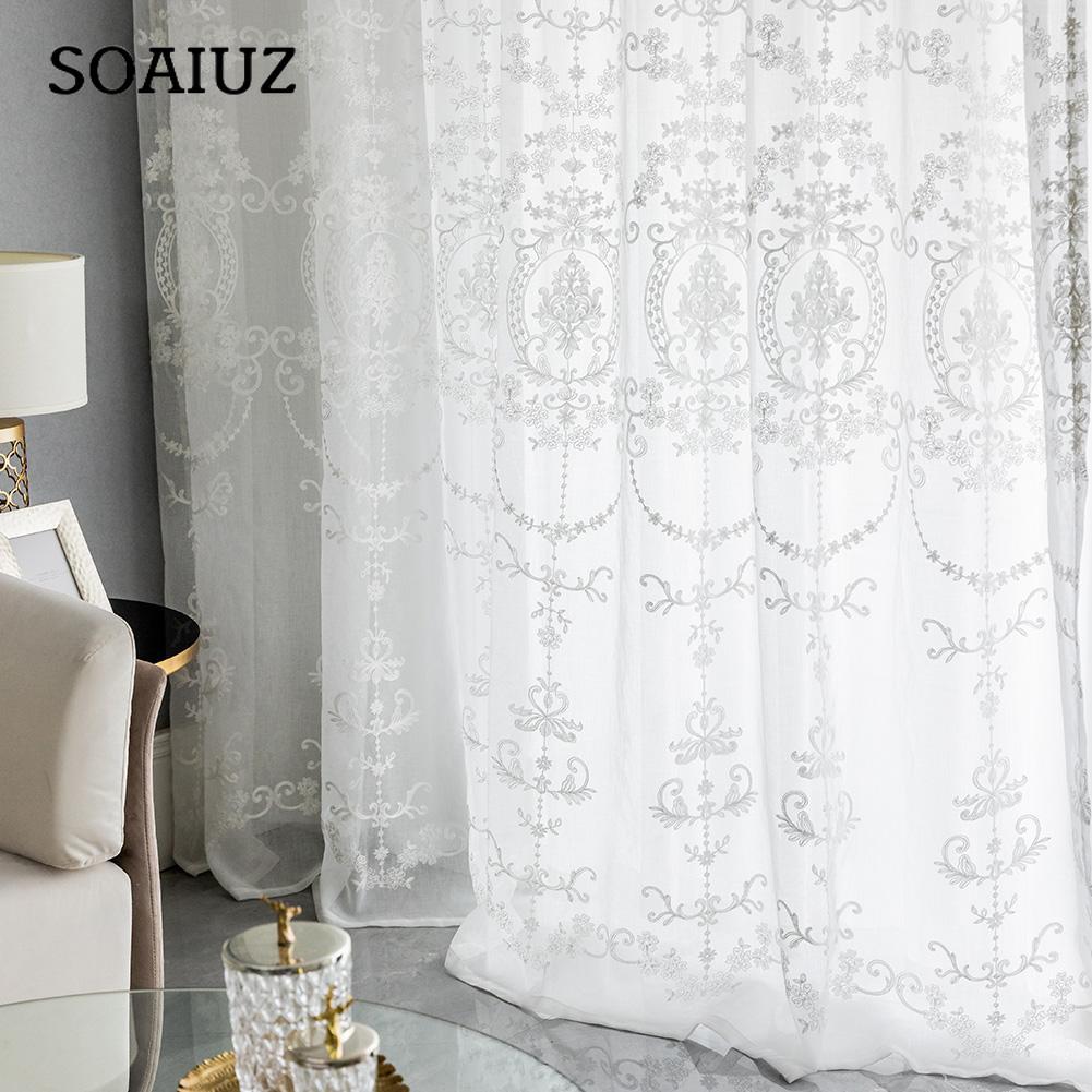 1 PC Embroidered White Tulle Curtain Popular Elegant European Design Nuan Series