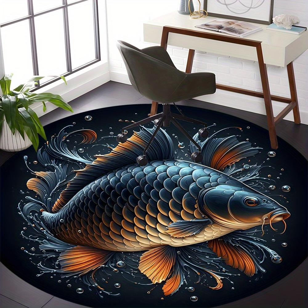 1pc Comfortable Fish Rug,Non-slip and Durable Printed Round Carpet Applicable to Office,Reading Room,Coffee Shop,Living Room and Hotel Decor