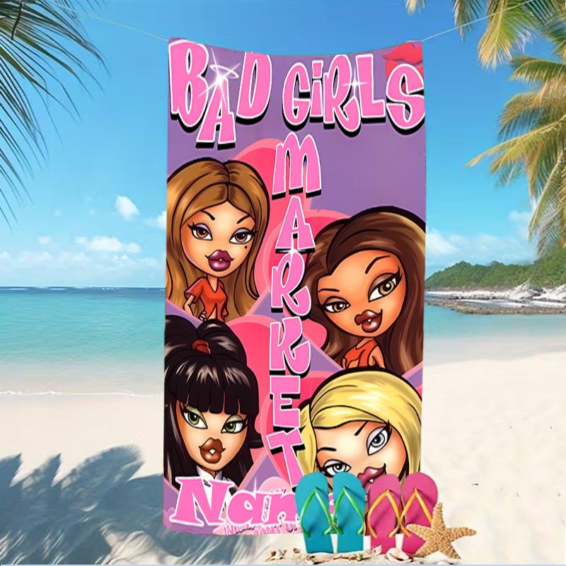 Customizable personalized beach towels Bratz themed designs.Suitable for the beach, yoga, sports;ideal as beach accessories