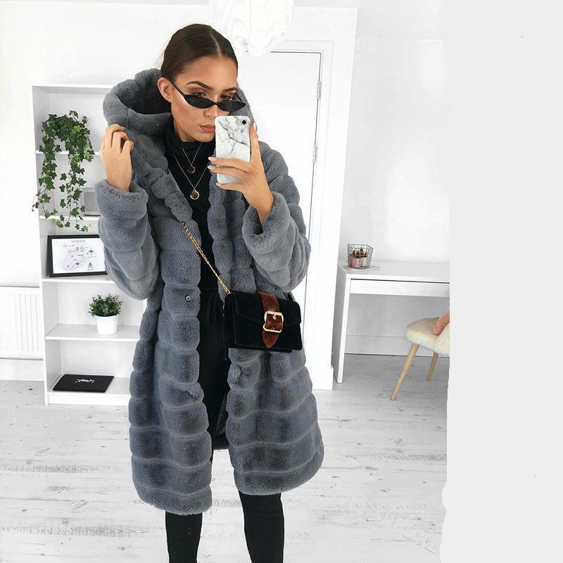 Осенне-зимнее однотонное плюшевое пальто с капюшоном для женщин