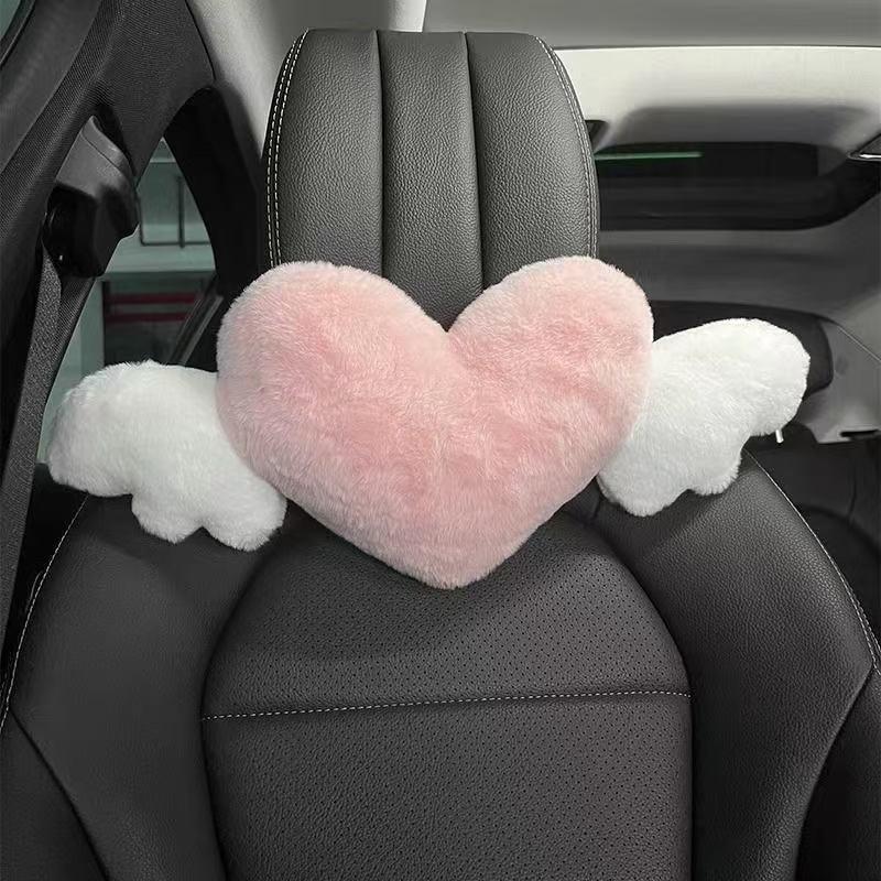 Lovely Pink Heart Angel Wing Car Neck Pillow Lumbar Pillow Soft Plush Comfortable Car Seat Cushion Car Seats Interior Decoration