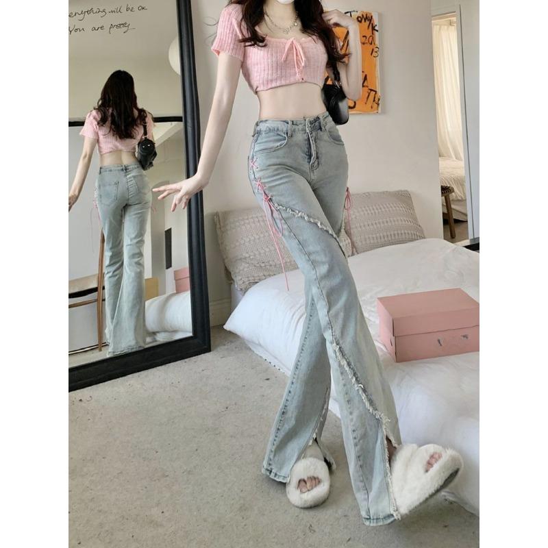 Women's Baggy Jeans Vintage Y2k 90s Oversize Denim Trousers Harajuku High Waist Wide Cowboy Pants with Slit Trashy 2000s Clothes