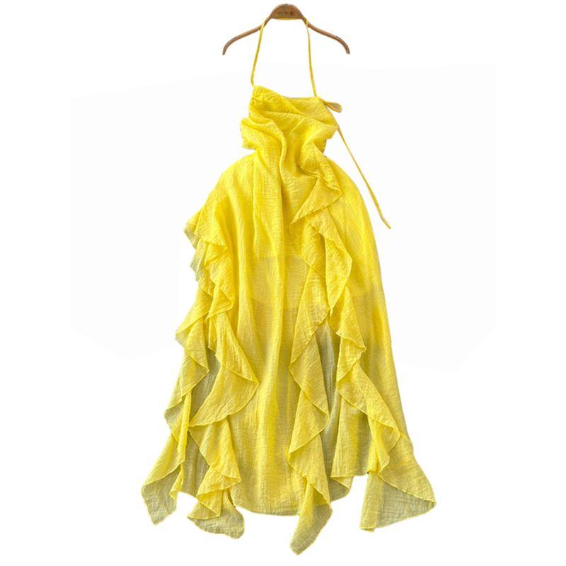 Seaside Holiday Dress 2024 New Arrival Women's Sexy Bandeau Slim-Fit Asymmetrical Chiffon Beach Dress Halter Skirt