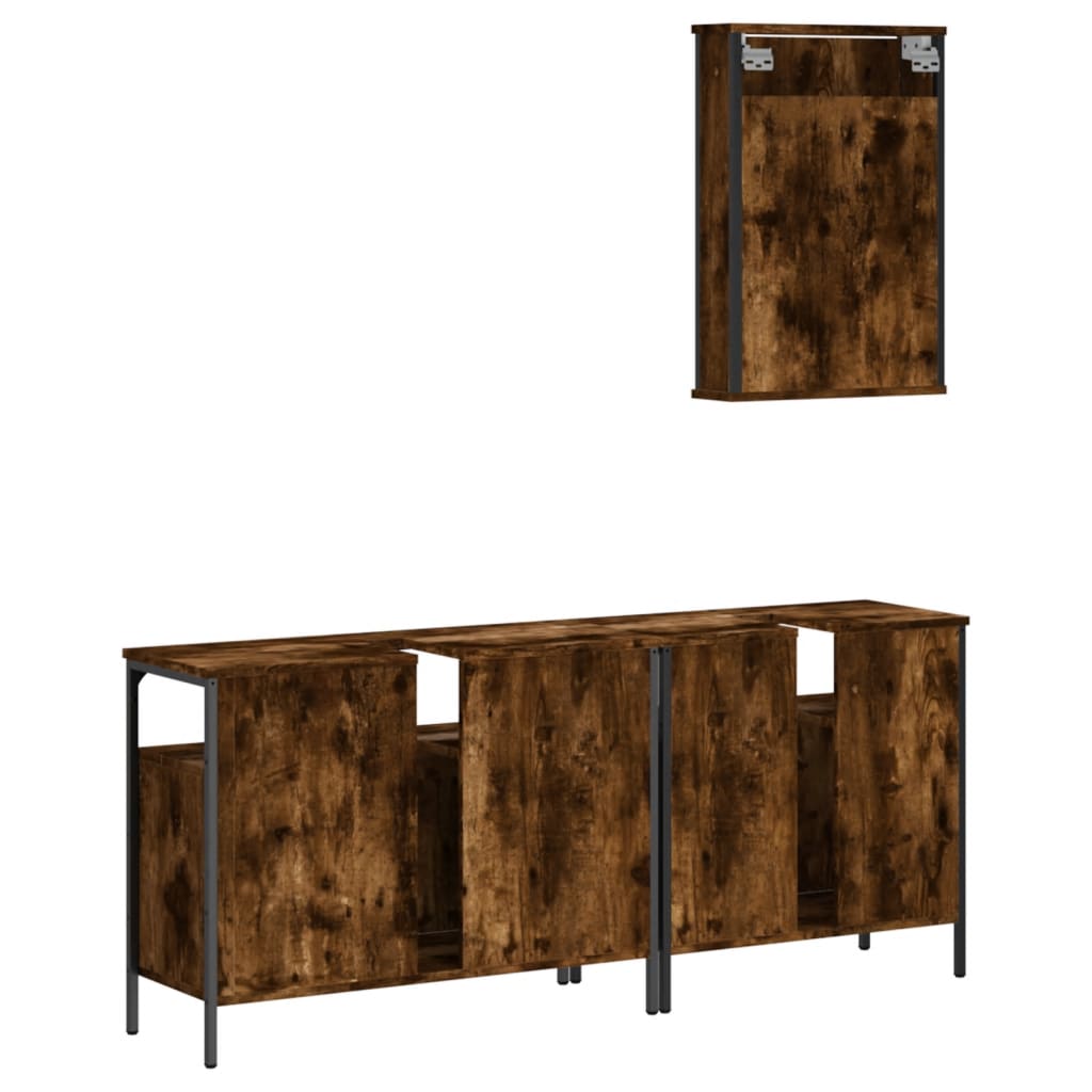 3 piece bathroom furniture set smoked oak wood based material