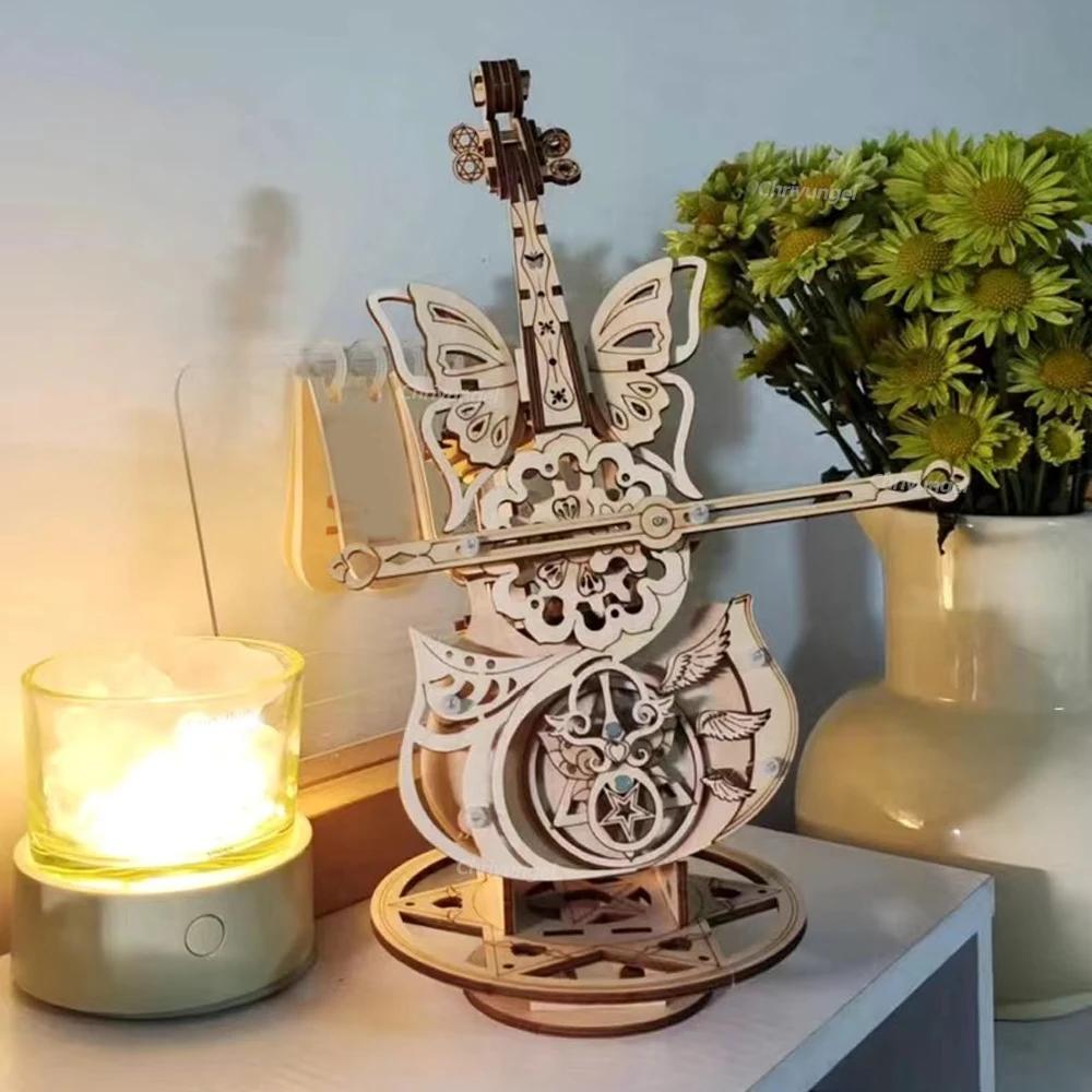 3D Puzzle Wooden Cello Music Box DIY Assembly Building Kits for Adults Kids Home Living Room Decor Crafts Valentine's Day Gifts